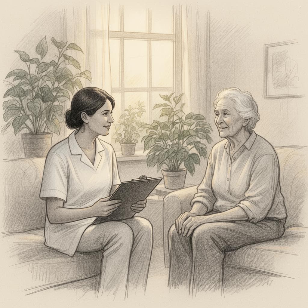 Caregiver visiting patient at home